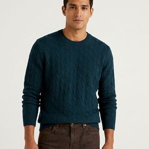 Club Monaco 100% Wool Cable Crew Sweater - Dark Teal - Men's XL